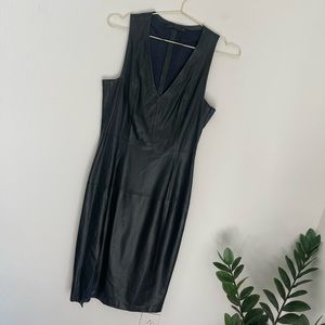 ZARA Faux Leather Bodycon Sleeveless V Neckline Dress Size M